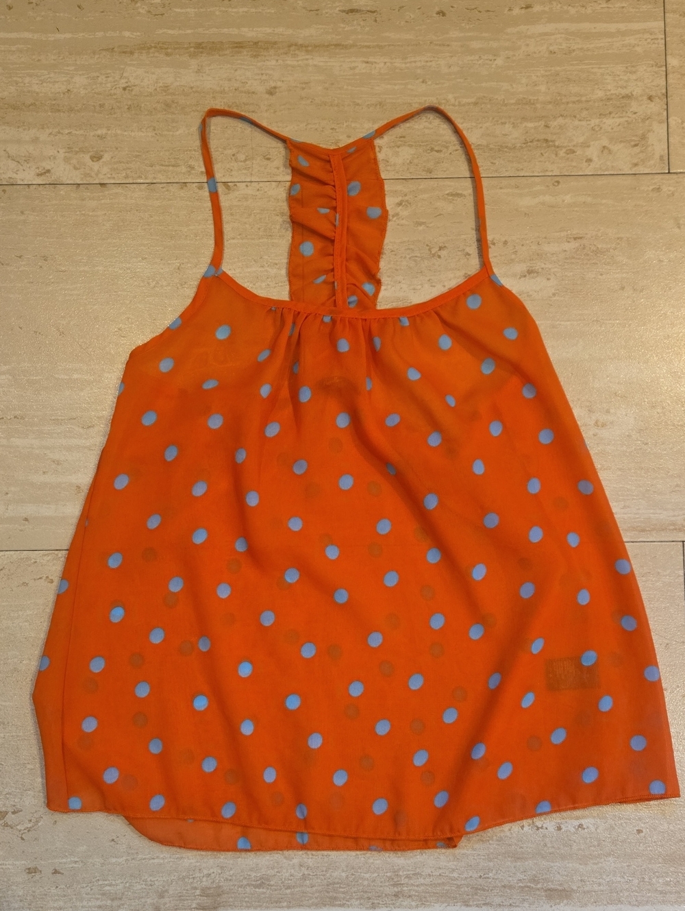 Papaya Orange/Blue Polka Dot Sheer Tank Blouse